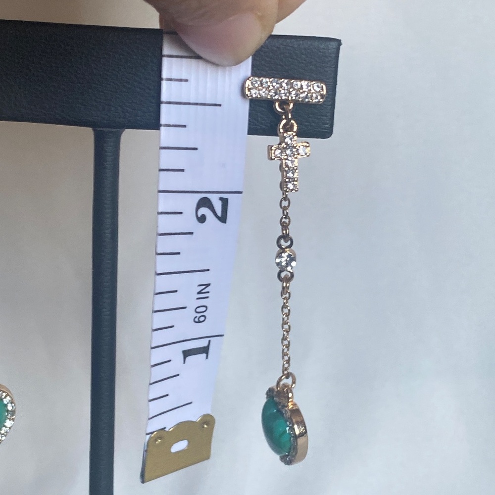 Chain earrings with Dangle turquoise heart and a cross - Picture 6 of 6